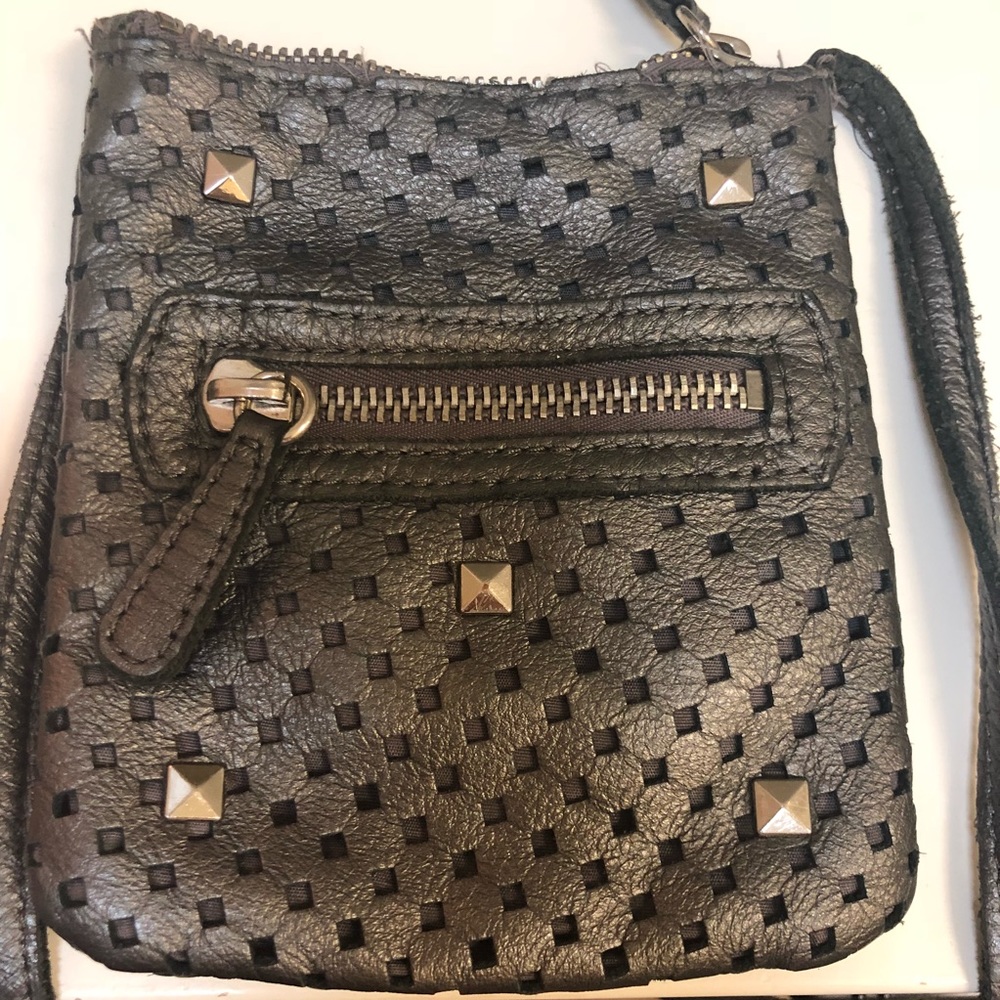 Grey studded evening bag, perfect for a night out